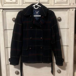 American Eagle woman’s tartan plaid pea coat size S